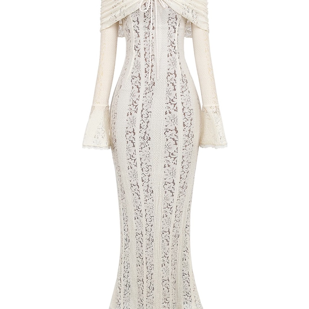 VibeSmoothe Seraphina - Lace Off-Shoulder Maxi Gown